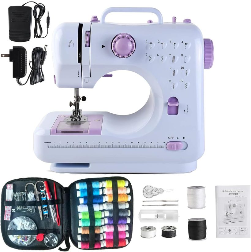 Home Mini Sewing Machine for Beginners, Small Sewing Machines 12 Built-in Stitches with Reverse Sewing,Portable Sewing Machines with 27pc Accessory