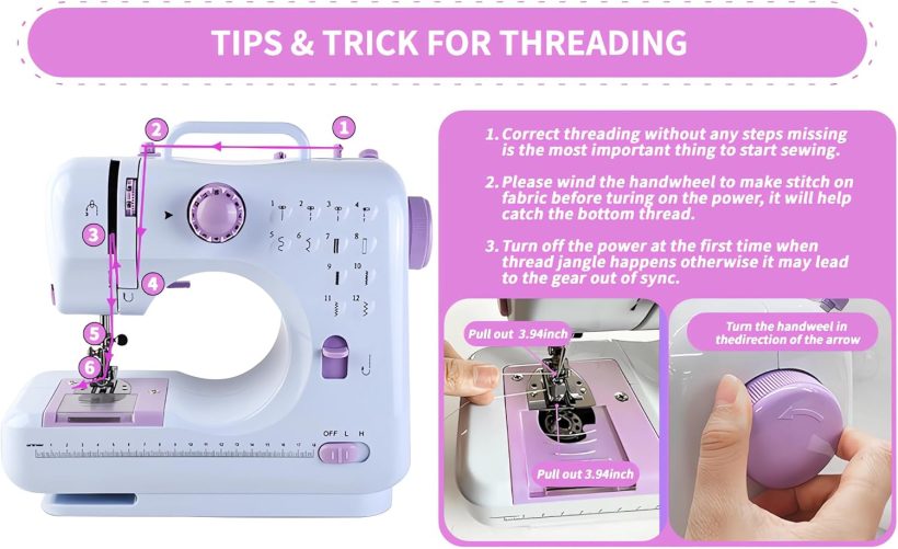 Home Mini Sewing Machine for Beginners, Small Sewing Machines 12 Built-in Stitches with Reverse Sewing,Portable Sewing Machines with 27pc Accessory - Image 2
