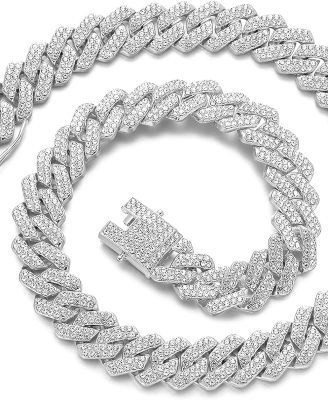 Cuban Link Chain Mens Iced Out Miami Cuban Necklace Silver/Gold Bling Diamond Hip Hop Jewelry for Women
