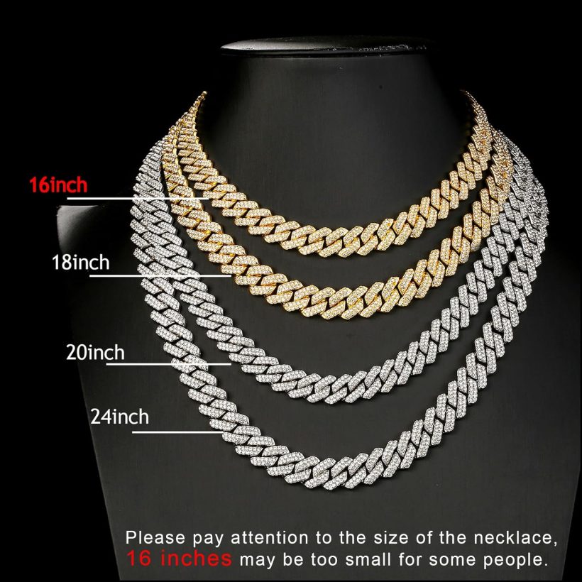 Cuban Link Chain Mens Iced Out Miami Cuban Necklace Silver/Gold Bling Diamond Hip Hop Jewelry for Women - Image 2