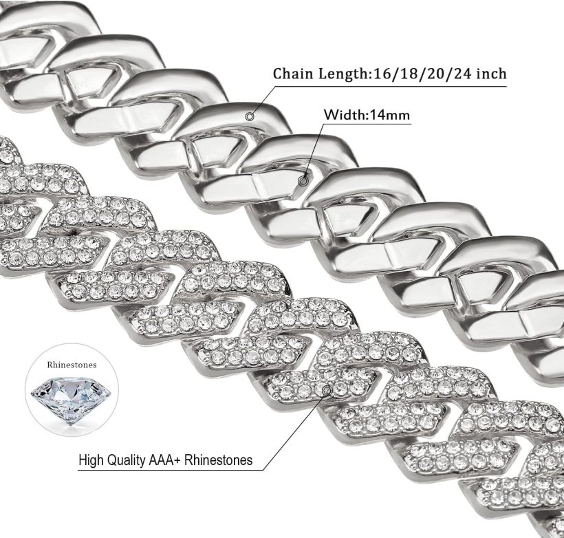 Cuban Link Chain Mens Iced Out Miami Cuban Necklace Silver/Gold Bling Diamond Hip Hop Jewelry for Women - Image 3