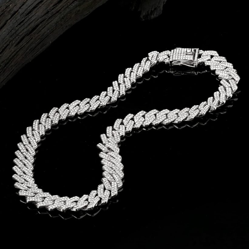 Cuban Link Chain Mens Iced Out Miami Cuban Necklace Silver/Gold Bling Diamond Hip Hop Jewelry for Women - Image 5