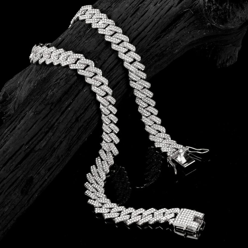 Cuban Link Chain Mens Iced Out Miami Cuban Necklace Silver/Gold Bling Diamond Hip Hop Jewelry for Women - Image 7