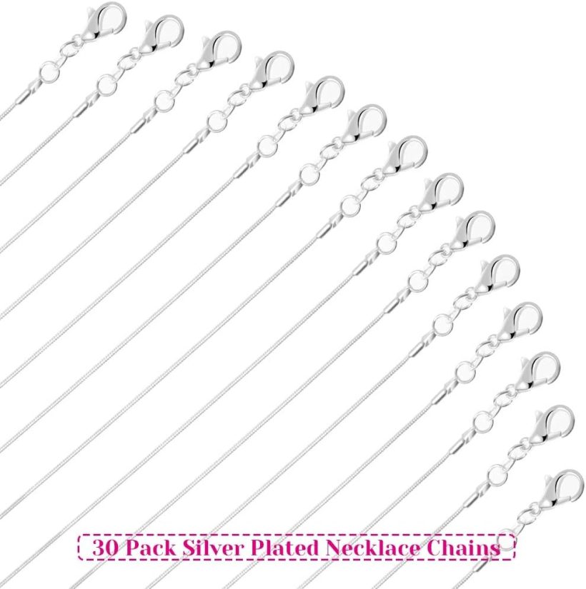 PAXCOO 30 Pack Necklace Chain Silver Plated Necklace Snake Chains Bulk for Jewelry Making, 1.2 mm (18 Inches) - Image 2