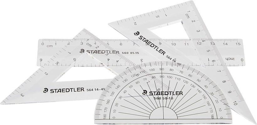 STAEDTLER Math Set - 4 pc Geometry Kit for Students - School Supplies with Clear Protractor, 6in Ruler & 2 Triangles – Metric & Imperial Scales - Image 4