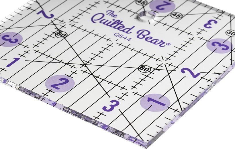 The Quilted Bear Quilting Rulers - Transparent Acrylic Non Slip Quilting, Patchwork & Sewing Ruler with Clear Black Lines & 30, 45 & 60 Degree Angles (4" x 4") - Image 3