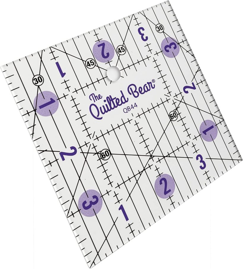 The Quilted Bear Quilting Rulers - Transparent Acrylic Non Slip Quilting, Patchwork & Sewing Ruler with Clear Black Lines & 30, 45 & 60 Degree Angles (4" x 4") - Image 6